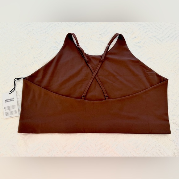 Girlfriend Collective NWT Topanga Halter Bra Sz 6XL Criss Cross Strap in Cafe - Picture 6 of 11